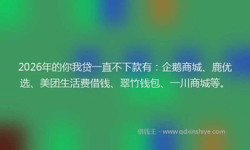 2026年的你我贷一直不下款有:企鹅商城、鹿优选、美团生活费借钱、翠竹钱包、一川商城等。
