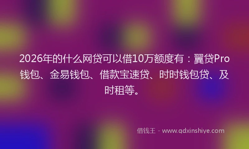 2026年的什么网贷可以借10万额度有:翼贷Pro钱包、金易钱包、借款宝速贷、时时钱包贷、及时租等。