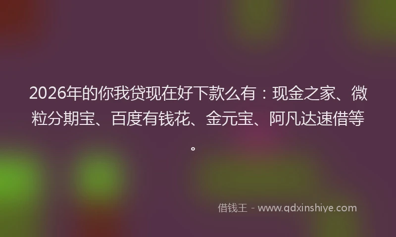 2026年的你我贷现在好下款么有：现金之家、微粒分期宝、百度有钱花、金元宝、阿凡达速借等。