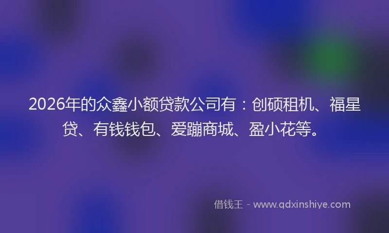 2026年的众鑫小额贷款公司有：创硕租机、福星贷、有钱钱包、爱蹦商城、盈小花等。