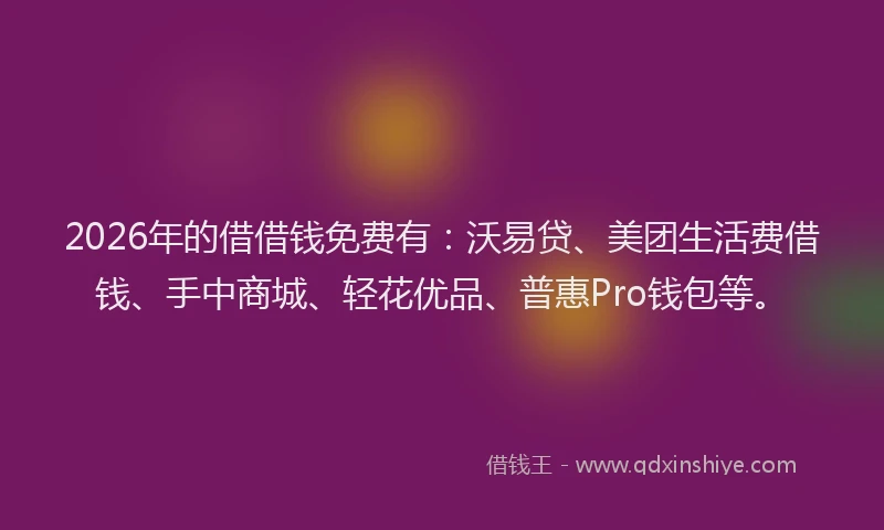 2026年的借借钱免费有：沃易贷、美团生活费借钱、手中商城、轻花优品、普惠Pro钱包等。