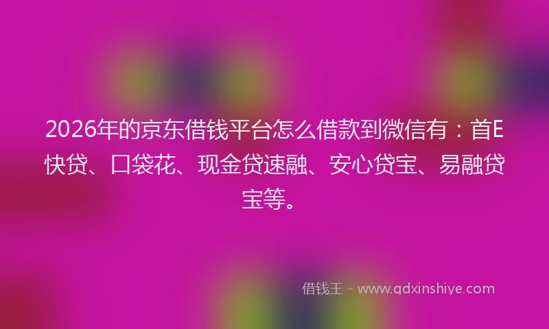 2026年的京东借钱平台怎么借款到微信有:首E快贷、口袋花、现金贷速融、安心贷宝、易融贷宝等。