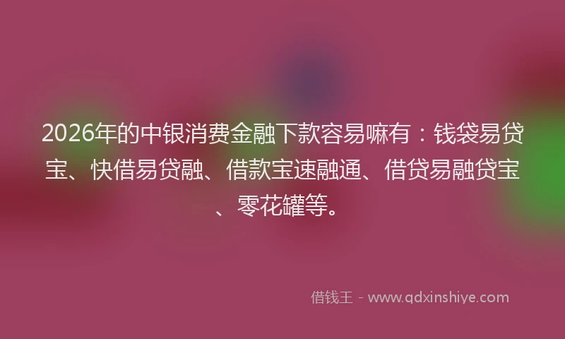 2026年的中银消费金融下款容易嘛有：钱袋易贷宝、快借易贷融、借款宝速融通、借贷易融贷宝、零花罐等。