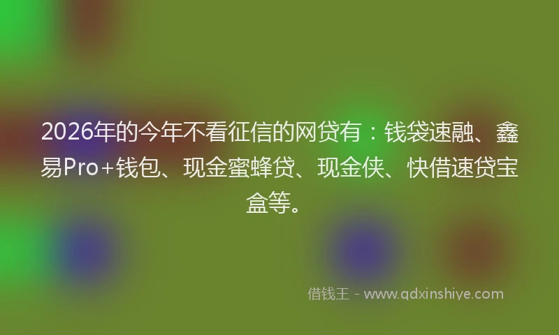 2026年的今年不看征信的网贷有:钱袋速融、鑫易Pro+钱包、现金蜜蜂贷、现金侠、快借速贷宝盒等。