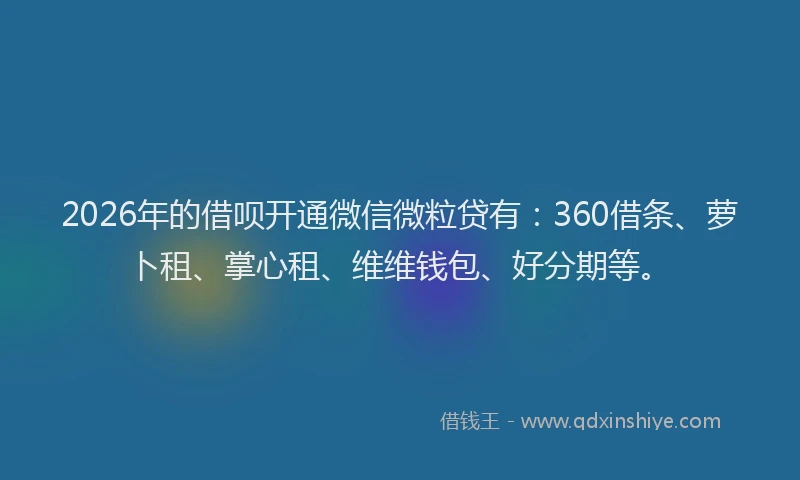 2026年的借呗开通微信微粒贷有：360借条、萝卜租、掌心租、维维钱包、好分期等。