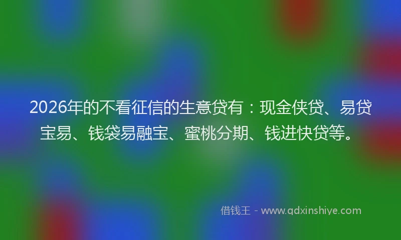 2026年的不看征信的生意贷有:现金侠贷、易贷宝易、钱袋易融宝、蜜桃分期、钱进快贷等。