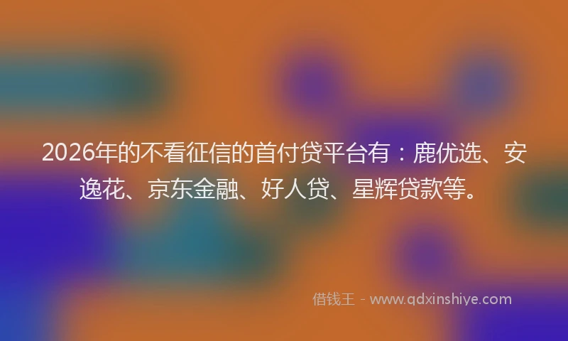 2026年的不看征信的首付贷平台有：鹿优选、安逸花、京东金融、好人贷、星辉贷款等。