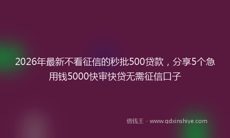2026年最新不看征信的秒批500贷款，分享5个急用钱5000快审快贷无需征信口子