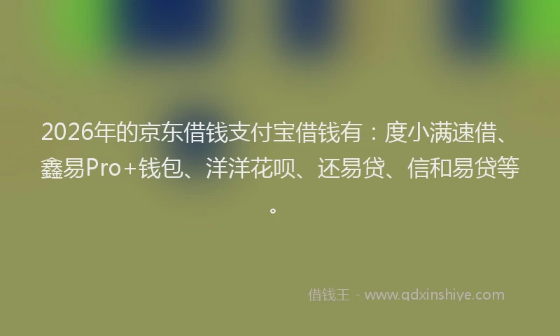 2026年的京东借钱支付宝借钱有:度小满速借、鑫易Pro+钱包、洋洋花呗、还易贷、信和易贷等。