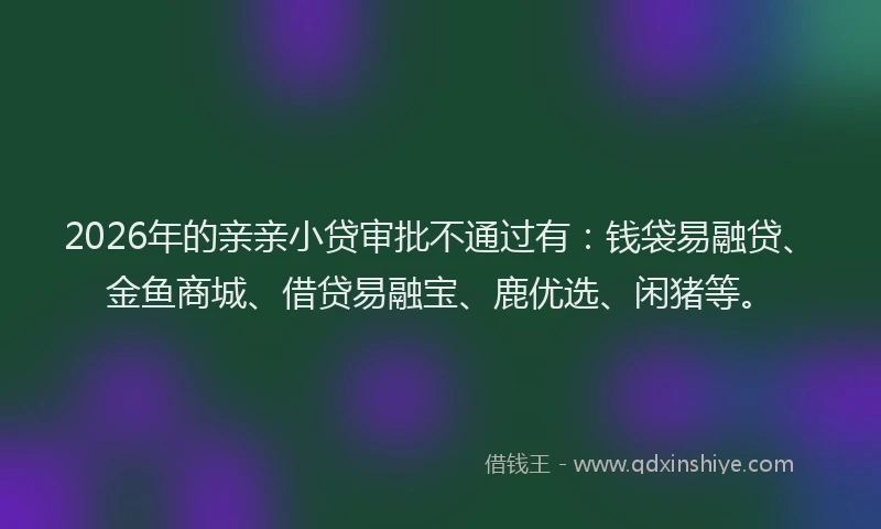 2026年的亲亲小贷审批不通过有：钱袋易融贷、金鱼商城、借贷易融宝、鹿优选、闲猪等。