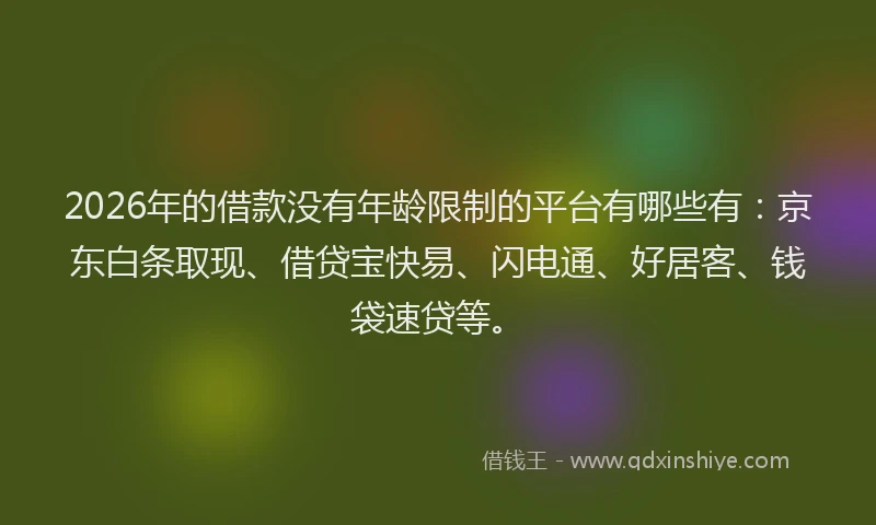 2026年的借款没有年龄限制的平台有哪些有：京东白条取现、借贷宝快易、闪电通、好居客、钱袋速贷等。