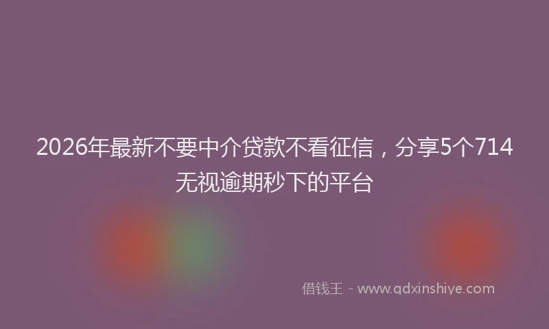2026年最新不要中介贷款不看征信，分享5个714无视逾期秒下的平台