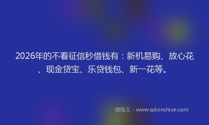 2026年的不看征信秒借钱有：新机易购、放心花、现金贷宝、乐贷钱包、新一花等。