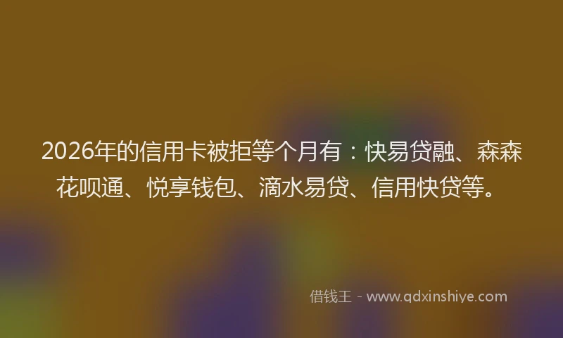 2026年的信用卡被拒等个月有：快易贷融、森森花呗通、悦享钱包、滴水易贷、信用快贷等。