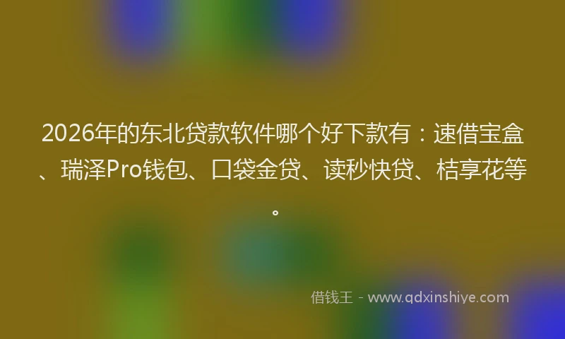 2026年的东北贷款软件哪个好下款有:速借宝盒、瑞泽Pro钱包、口袋金贷、读秒快贷、桔享花等。