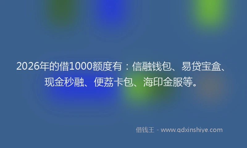 2026年的借1000额度有：信融钱包、易贷宝盒、现金秒融、便荔卡包、海印金服等。