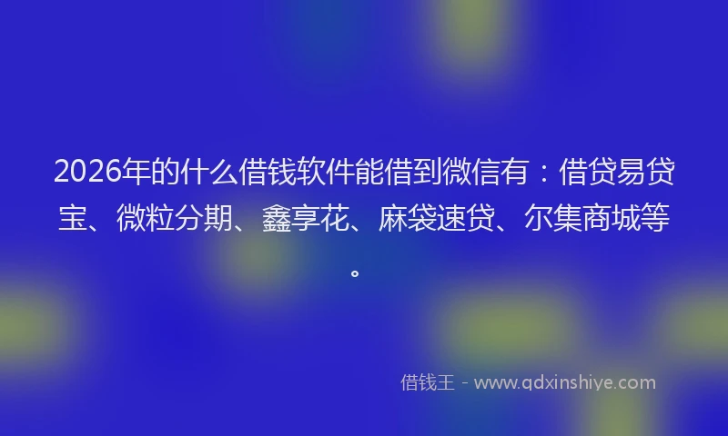 2026年的什么借钱软件能借到微信有:借贷易贷宝、微粒分期、鑫享花、麻袋速贷、尔集商城等。