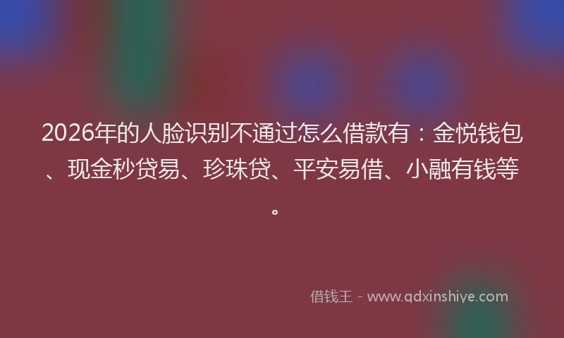 2026年的人脸识别不通过怎么借款有：金悦钱包、现金秒贷易、珍珠贷、平安易借、小融有钱等。