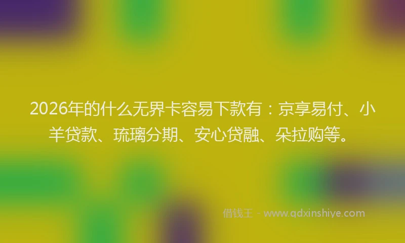 2026年的什么无界卡容易下款有：京享易付、小羊贷款、琉璃分期、安心贷融、朵拉购等。