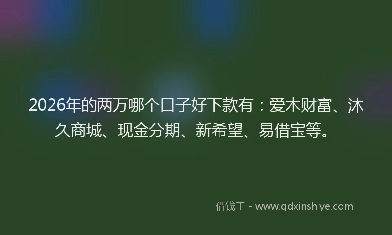 2026年的两万哪个口子好下款有：爱木财富、沐久商城、现金分期、新希望、易借宝等。