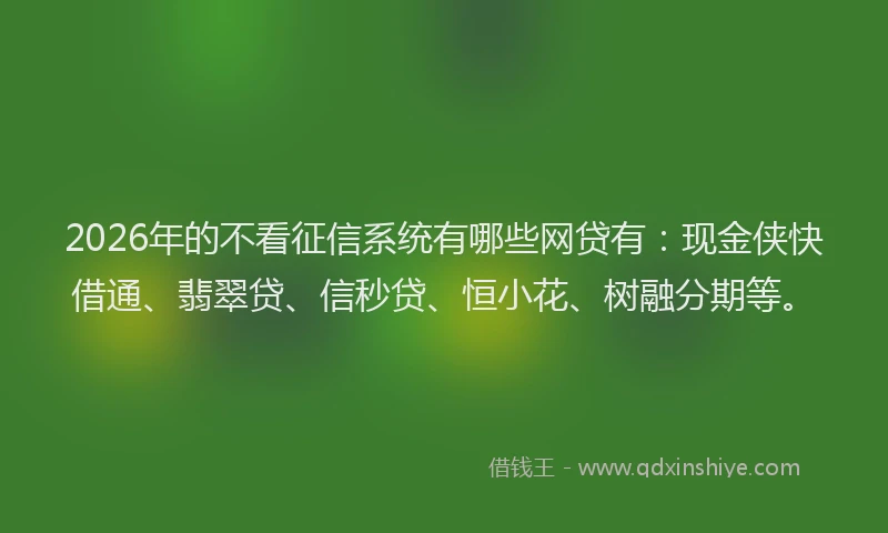 2026年的不看征信系统有哪些网贷有：现金侠快借通、翡翠贷、信秒贷、恒小花、树融分期等。
