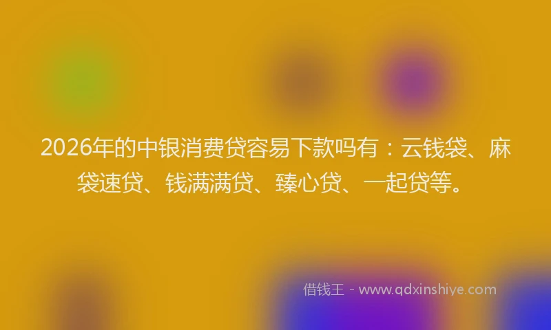 2026年的中银消费贷容易下款吗有:云钱袋、麻袋速贷、钱满满贷、臻心贷、一起贷等。