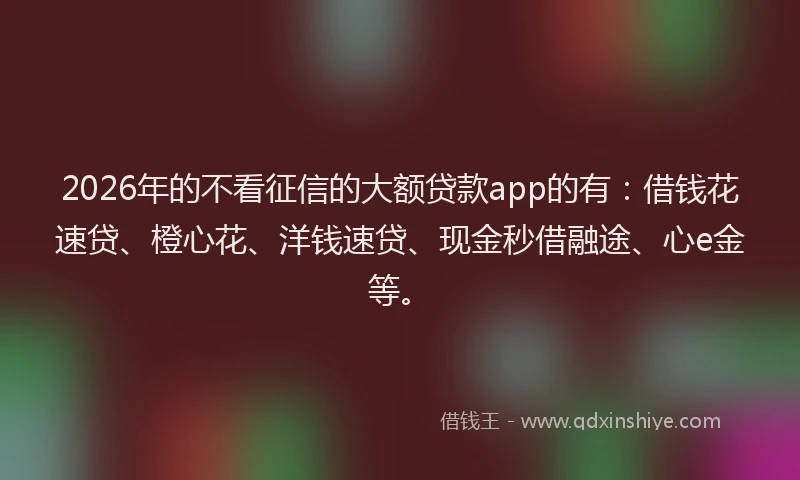 2026年的不看征信的大额贷款app的有：借钱花速贷、橙心花、洋钱速贷、现金秒借融途、心e金等。