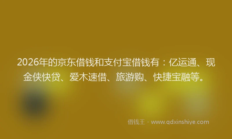 2026年的京东借钱和支付宝借钱有:亿运通、现金侠快贷、爱木速借、旅游购、快捷宝融等。