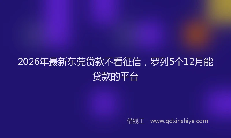 2026年最新东莞贷款不看征信，罗列5个12月能贷款的平台