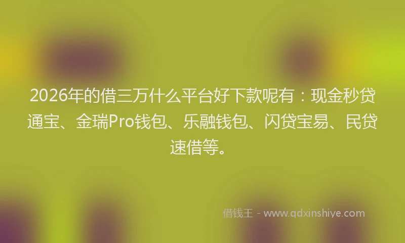 2026年的借三万什么平台好下款呢有：现金秒贷通宝、金瑞Pro钱包、乐融钱包、闪贷宝易、民贷速借等。