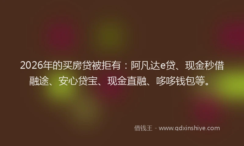 2026年的买房贷被拒有：阿凡达e贷、现金秒借融途、安心贷宝、现金直融、哆哆钱包等。