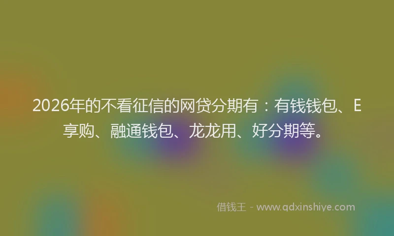 2026年的不看征信的网贷分期有:有钱钱包、E享购、融通钱包、龙龙用、好分期等。