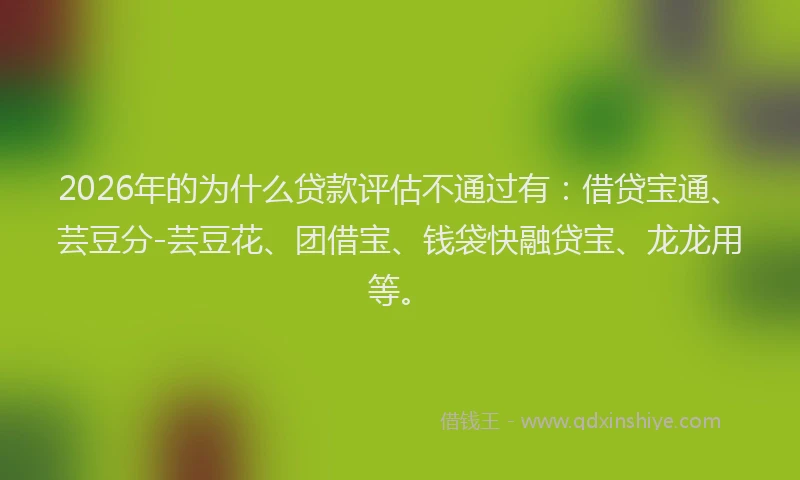 2026年的为什么贷款评估不通过有：借贷宝通、芸豆分-芸豆花、团借宝、钱袋快融贷宝、龙龙用等。