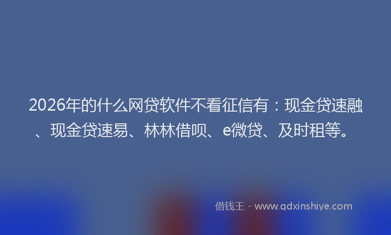 2026年的什么网贷软件不看征信有:现金贷速融、现金贷速易、林林借呗、e微贷、及时租等。