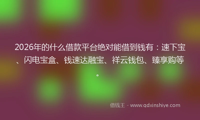 2026年的什么借款平台绝对能借到钱有:速下宝、闪电宝盒、钱速达融宝、祥云钱包、臻享购等。