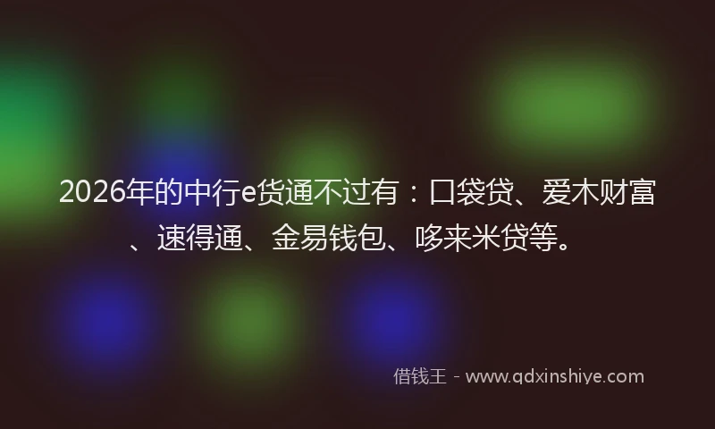2026年的中行e货通不过有:口袋贷、爱木财富、速得通、金易钱包、哆来米贷等。