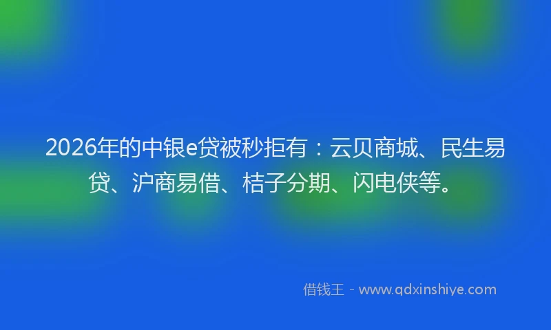 2026年的中银e贷被秒拒有：云贝商城、民生易贷、沪商易借、桔子分期、闪电侠等。