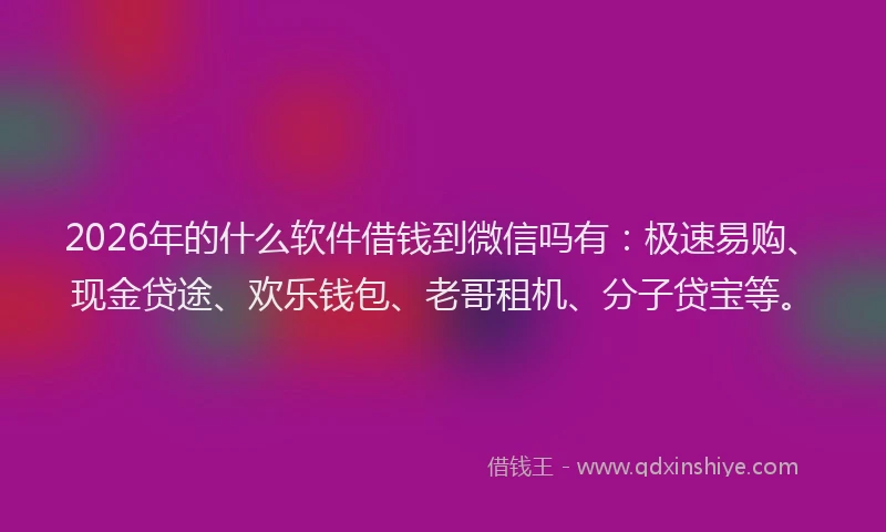 2026年的什么软件借钱到微信吗有：极速易购、现金贷途、欢乐钱包、老哥租机、分子贷宝等。