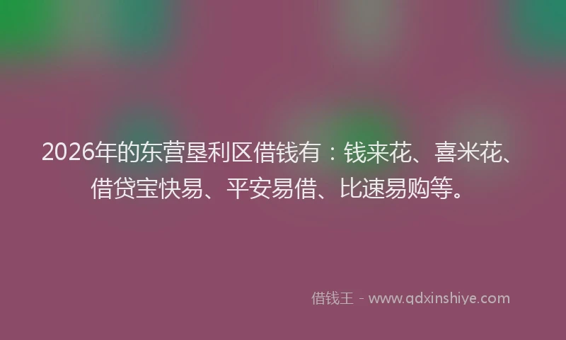 2026年的东营垦利区借钱有：钱来花、喜米花、借贷宝快易、平安易借、比速易购等。