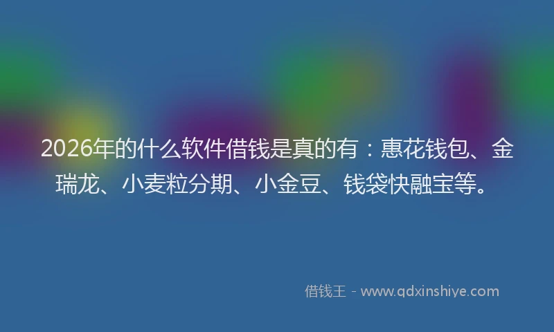 2026年的什么软件借钱是真的有：惠花钱包、金瑞龙、小麦粒分期、小金豆、钱袋快融宝等。