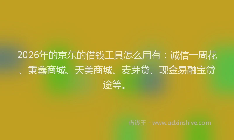 2026年的京东的借钱工具怎么用有：诚信一周花、秉鑫商城、天美商城、麦芽贷、现金易融宝贷途等。