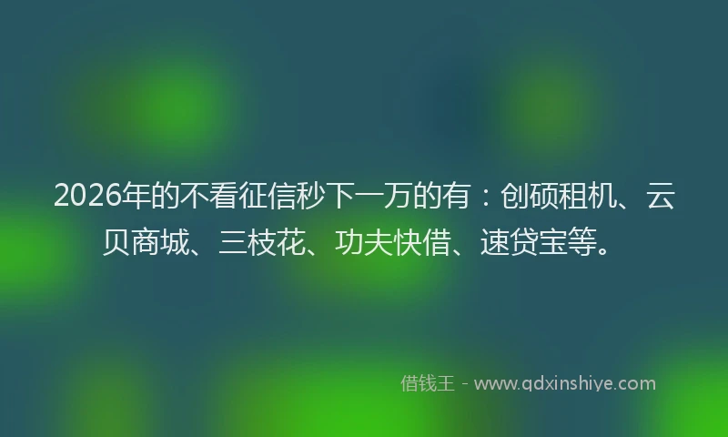 2026年的不看征信秒下一万的有：创硕租机、云贝商城、三枝花、功夫快借、速贷宝等。