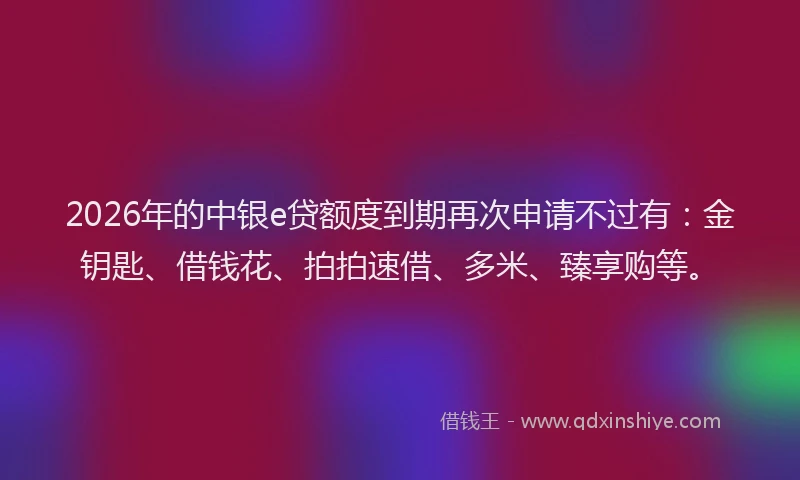 2026年的中银e贷额度到期再次申请不过有：金钥匙、借钱花、拍拍速借、多米、臻享购等。