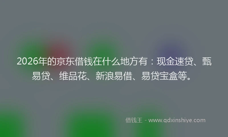 2026年的京东借钱在什么地方有:现金速贷、甄易贷、维品花、新浪易借、易贷宝盒等。