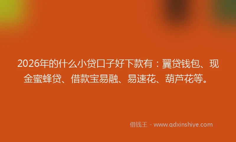 2026年的什么小贷口子好下款有：翼贷钱包、现金蜜蜂贷、借款宝易融、易速花、葫芦花等。