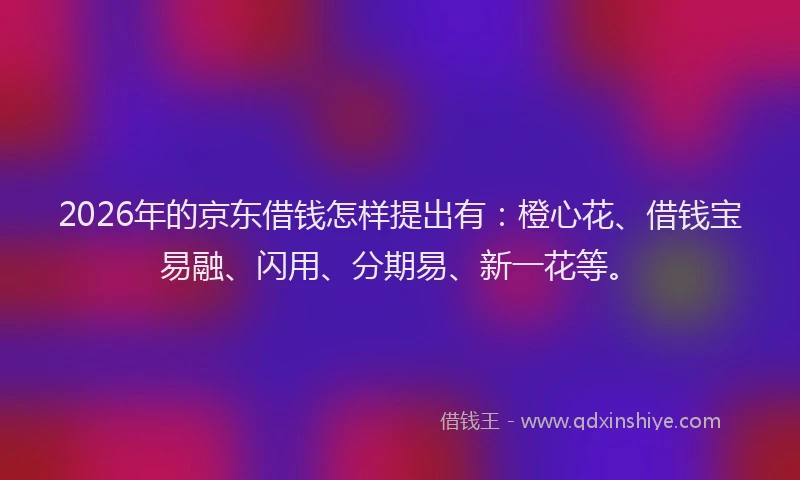 2026年的京东借钱怎样提出有:橙心花、借钱宝易融、闪用、分期易、新一花等。