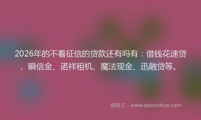 2026年的不看征信的贷款还有吗有：借钱花速贷、瞬信金、诺祥租机、魔法现金、迅融贷等。