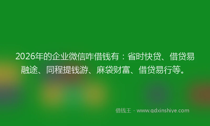2026年的企业微信咋借钱有：省时快贷、借贷易融途、同程提钱游、麻袋财富、借贷易行等。