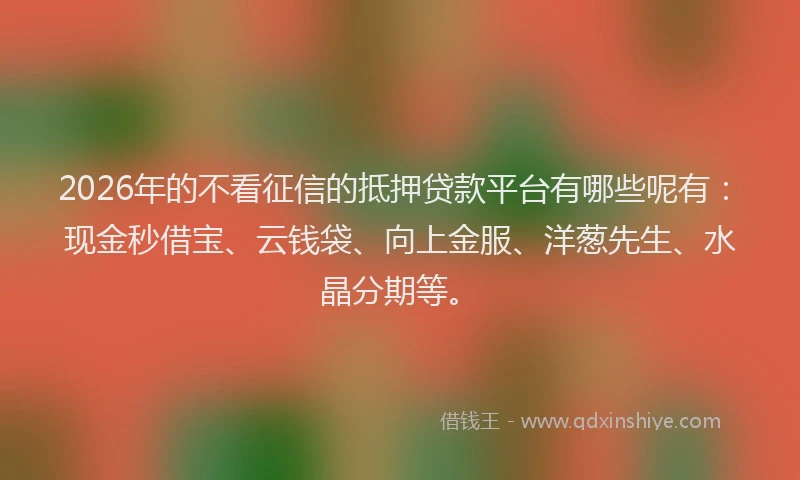 2026年的不看征信的抵押贷款平台有哪些呢有：现金秒借宝、云钱袋、向上金服、洋葱先生、水晶分期等。