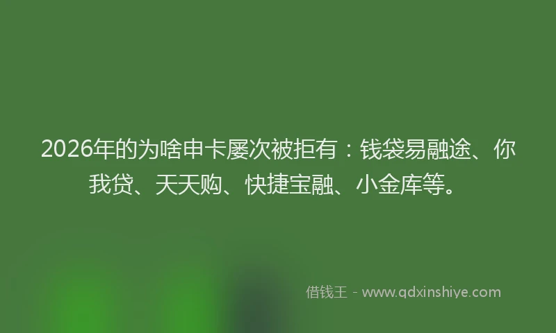 2026年的为啥申卡屡次被拒有：钱袋易融途、你我贷、天天购、快捷宝融、小金库等。